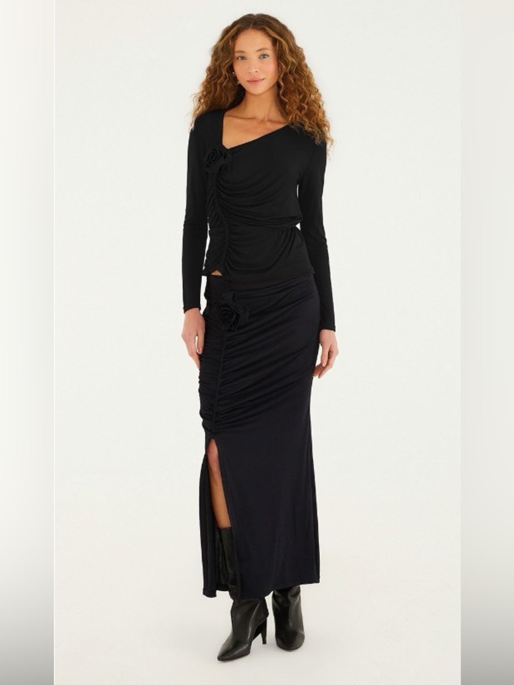 Farm Rio: Black Flower Midi Skirt